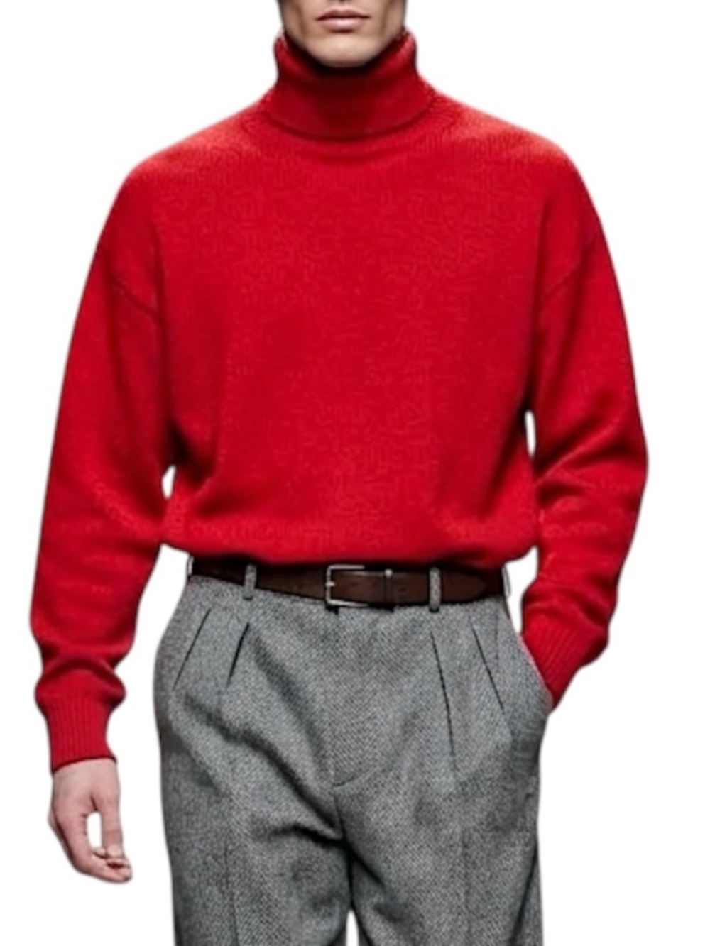 ZIOSONGZIO Korean designer red wool blend quiet luxury turtleneck sweater 105 cm